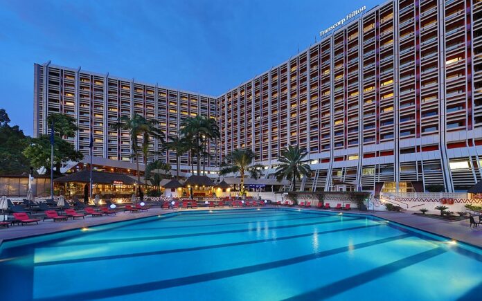 Outdoor-pool-and-Facade-of-Transcorp-Hilton